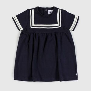 Petit Bateau Girls 12M Navy Blue Sailor Dress Short Sleeve Nautical French